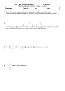 2025 – 2026 7.Sınıf Matematik 1.Dönem 2.Yazılı Soruları
