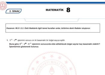 2024 – 2025 8.Sınıf Matematik MEB 1.Dönem 2.Yazılı Örneği