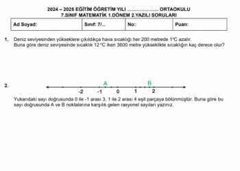 2024 – 2026 7.Sınıf Matematik 1.Dönem 2.Yazılı Soruları