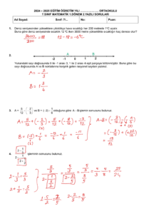 2025 – 2026 7.Sınıf Matematik 1.Dönem 2.Yazılı Soruları
