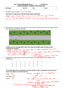 2025 – 2026 6.Sınıf Matematik 1.Dönem 2.Yazılı Soruları