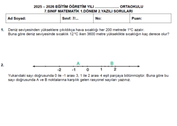 2025 – 2026 7.Sınıf Matematik 1.Dönem 2.Yazılı Soruları