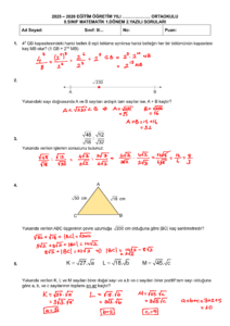 2025 – 2026 8.Sınıf Matematik 1.Dönem 2.Yazılı Soruları