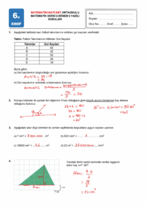 2024 - 2025 6.Sınıf Matematik 2.Dönem 2.Yazılı Soruları