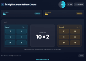 İki Kişilik Çarpım Tablosu Oyunu 9 İki Kişilik Çarpım Tablosu Oyunu