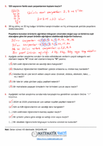 2025 – 2026 6.Sınıf Matematik 1.Dönem 1.Yazılı Soruları