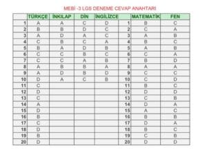 MEBİ LGS Deneme Sınavı 3 ve Cevap Anahtarı (2–8 Ocak 2026)
