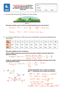 6.Sınıf Matematik 2. Dönem 1. Yazılı Soruları