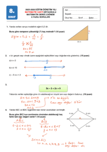 8.Sınıf Matematik 2.Dönem 2.Yazılı Soruları